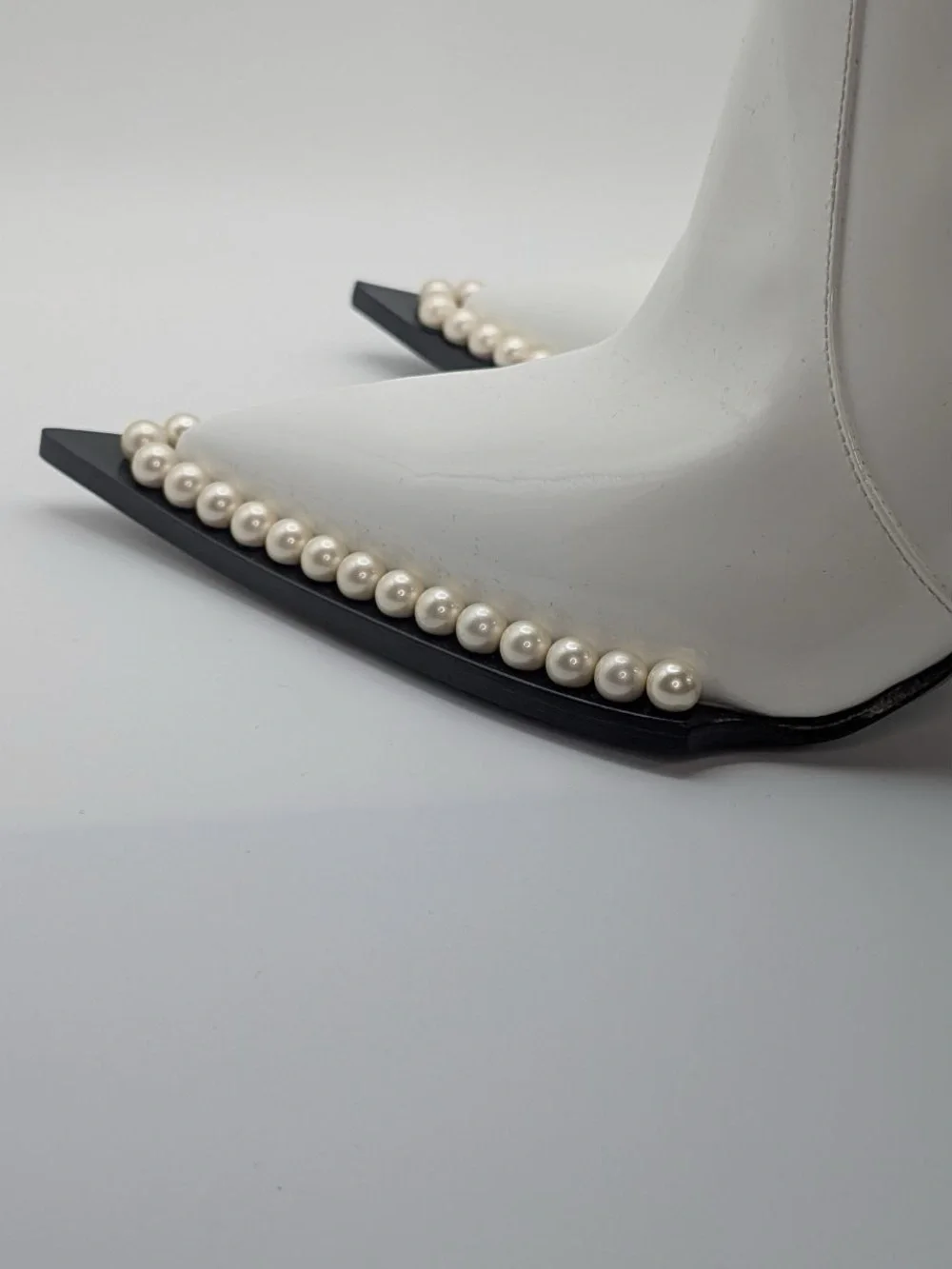 NWT Dolce & Gabbana White Patent Pearl-Trim Stiletto Ankle Boots NIB Authentic - Picture 7 of 16